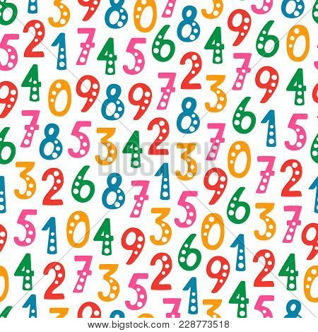 Vector Seamless Pattern With Numbers In Random Order. Objects Isolated On White Background.