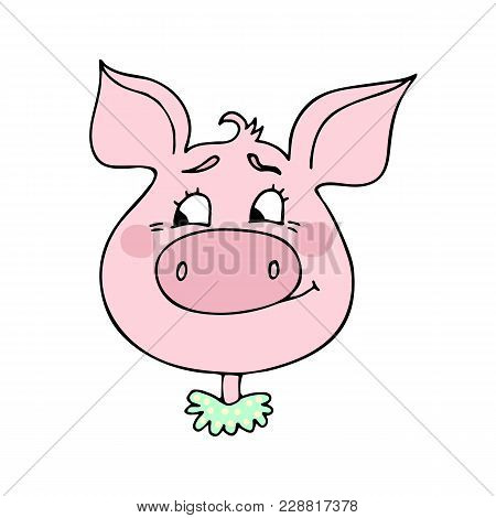 The Cute Pig Has An Expression Of Embarrassment And Shame. Vector Illustration Of Cartoon Style
