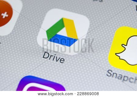 Sankt-petersburg, Russia, February 28, 2018: Google Drive Application Icon On Apple Iphone X Screen 