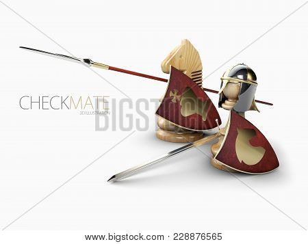 A Chess Pawn In A Knights Armor With Chess Knight, 3d Illustration.