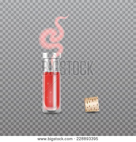 Realistic Chemistry Glass Bottles Of Potion. Love Potion. Vector Illustration.
