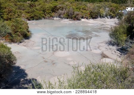 An Exploding Hot Mud Pool In Wai-o-tapu Thermal Wonderland Near Rotorua, North Island Of New Zealand