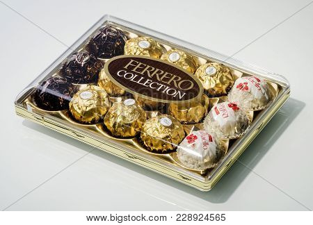 Kwidzyn, Poland - December 19, 2017: Ferrero Collection Chocolate Products. Ferrero Rocher Is Chocol