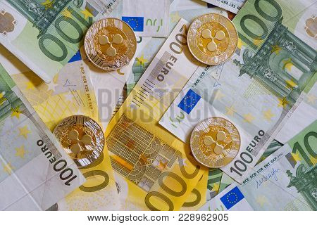 Ripple Coins, Crypto Currency And Euro Banknotes
