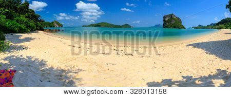 Panorama of a pure deserted beach in Thailand