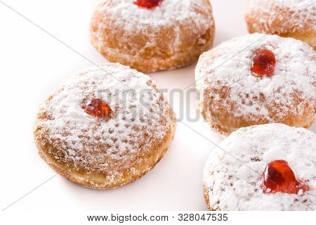 Hanukkah Sufganiyot. Traditional Jewish Donuts For Hanukkah.