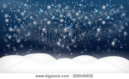 Snowy Landscape Isolated. Christmas, Snowy Woodland Landscape. Winter Background With Snow. Christma