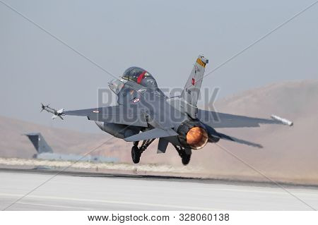 Konya, Turkey - June 26, 2019: Turkish Air Force General Dynamics F-16c Fighting Falcon (cn 4r-87) T