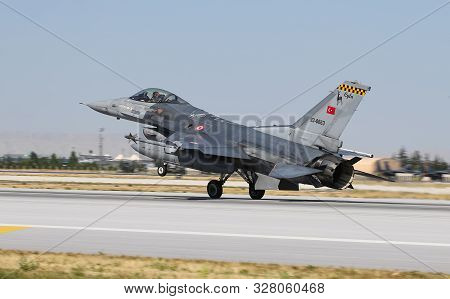Konya, Turkey - June 26, 2019: Turkish Air Force General Dynamics F-16c Fighting Falcon (cn 4r-87) T
