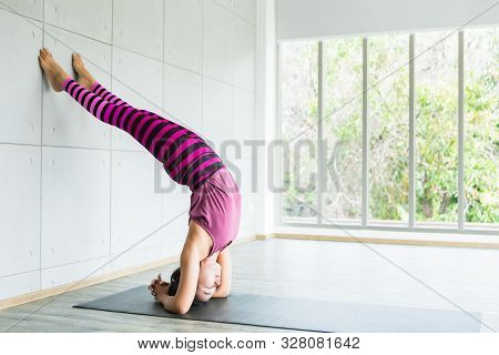 Asian Women Workout Practicing Yoga Training Put On Pink Clothes And Practice Meditation Wellness Li