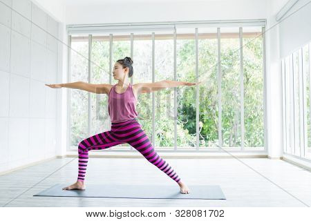 Asian Women Workout Practicing Yoga Training Put On Pink Clothes And Practice Meditation Wellness Li