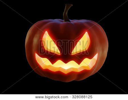 Jack-o-lantern Pumpkin With Orange Light Isolated On Black. Clipping Parh. Render 3d Illustration.