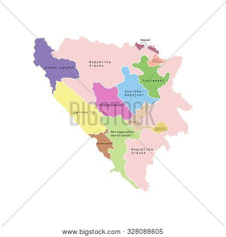 Vector Illustration Of Administrative Division Map Of Bosnia And Herzegovina. Vector Map.