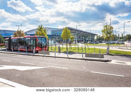 Bratislava, Slovakia - October 6 2019: Public Bus No. 61 Leaves Bratislava Airport (slovakia)