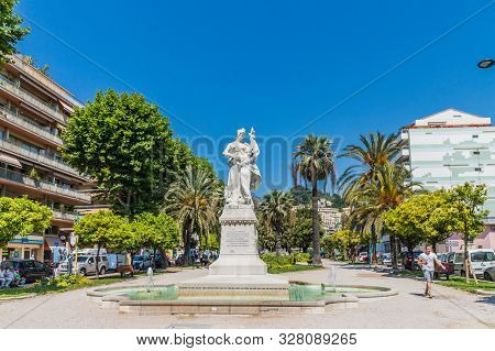 Menton France. 17 June 2019. A View Of Jardins Bioves And The Statue Of The Attachment In Menton In 
