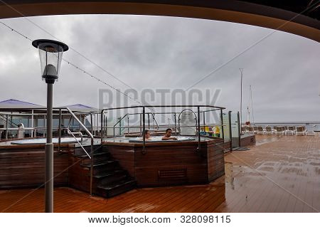 Victoria/canada-9/14/19: A Cruise Ship Hot Tub During An Alaskan Cruise With Dreary Weather.