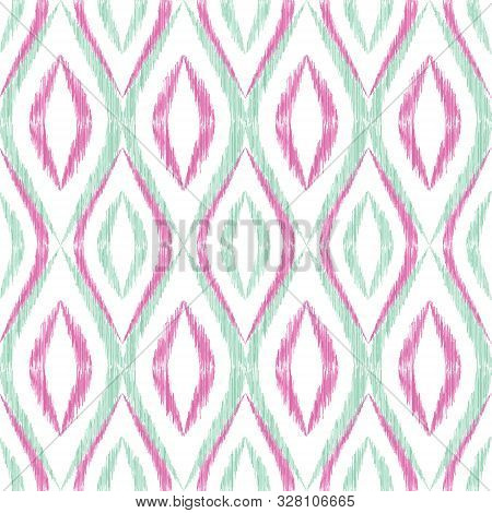 Ikat Ogee Seamless Vector Pattern Illustration. Ethnic Fabric Print Geometric Ikat Pattern. Ogee Sea