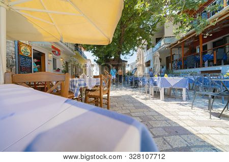 Nafpaktos Greece - July 22 2019; Street Scenes In Small Tourist Town Of Nafpaktos, Greece.