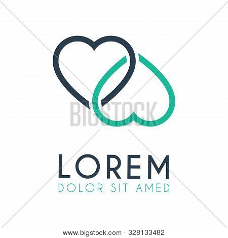 A Two Heart Logo In Opposite Direction. Can Be For Weddings, Engagements, Romantic Events, Dinners, 