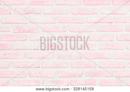 Pastel Pink And White Brick Wall Texture Background. Brickwork Or Stonework Flooring Interior Rock O