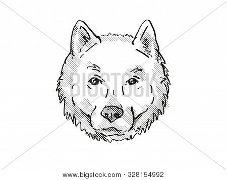 Retro Cartoon Style Drawing Of Head Of A Hokkaido, Ainu-ken, Seta, Or Ainu Dog, A Domestic Canine Br