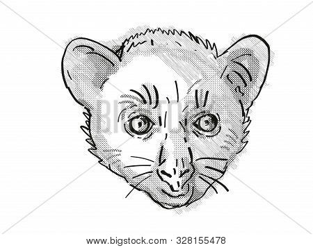 Retro Cartoon Style Drawing Of Head Of An Aye-aye Or Daubentonia Madagascariensis , An Endangered Wi