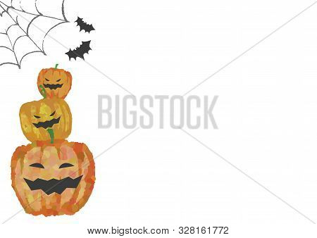 Halloween Background With Pumpkin, Spider Web And Bats. Autumn Vector Illustration