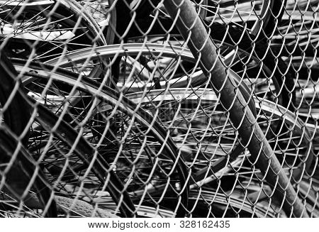Lots Of Broken Bikes Inside A Fence At Grubbe In Umea