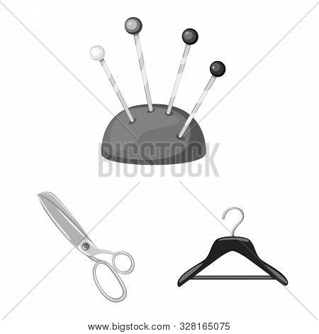 Vector Illustration Of Dressmaking And Textile Sign. Set Of Dressmaking And Handcraft Vector Icon Fo