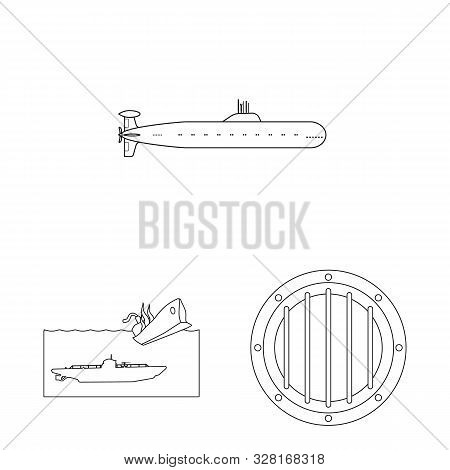 Vector Illustration Of Boat And Navy Icon. Set Of Boat And Deep Stock Symbol For Web.