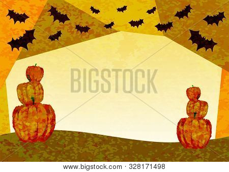 Halloween Background With Pumpkin And Bats. Autumn Vector Illustration