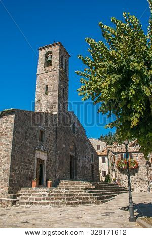 Radicofani, Italy - October 4, 2019: View Of Saint Peter Church In The Medieval Center Of Radicofani