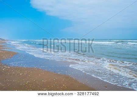 A Beautiful Soft And Fine Sandy Beach Along The Gulf Coast Of South Padre Island, Texas