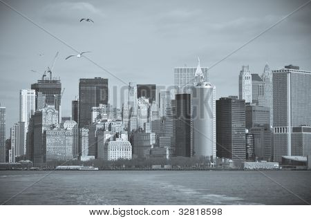 New York City - Lower Manhattan skyline fra Staten Island Ferry boat - split tonet