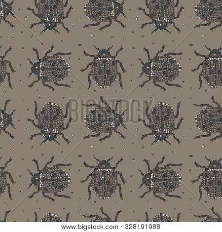 Classic Colors Vector Seamless Pattern In Mondriaan (mondrian) Style Beige Beetles. Background For B