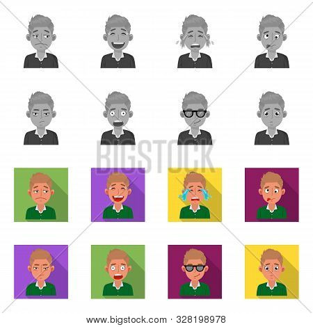 Vector Illustration Of Face And Boy Logo. Collection Of Face And Expression Vector Icon For Stock.