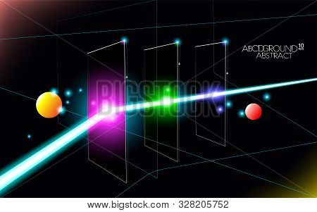 Minimalism Multi-colored Glass Hi-tech Abstract Background. Design Glowing Neon Technology Rgb Doubl