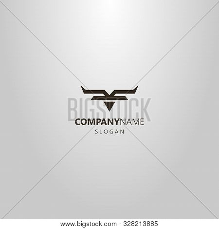 Black And White Simple Vector Abstract Gepmetric Logo Of The Head Of A Horned Animal