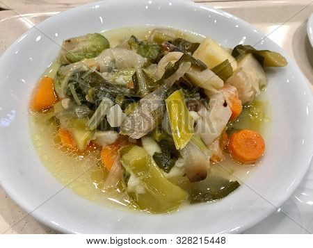 Turkish Food Turlu Mixed Vegetables With Cubed Meat / Winter Kis Turlusu. Traditional Organic Food.
