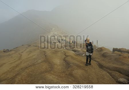 Banyuwangi, Indonesia - May 29, 2019 : Short Trekking To Mount Ijen Banyuwangi Indonesia