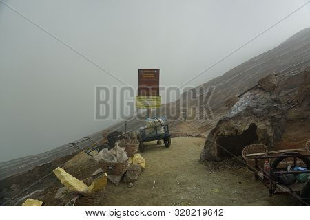 Banyuwangi, Indonesia - May 29, 2019 : Short Trekking To Mount Ijen Banyuwangi Indonesia