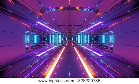 Futuristic Space Hangar Tunnel Corridor With Hot Metal Steal 3d Rendering Wallpaper Background