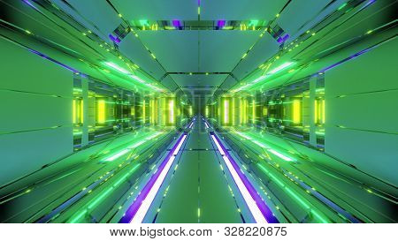 Futuristic Space Hangar Tunnel Corridor With Hot Metal Steal 3d Rendering Wallpaper Background