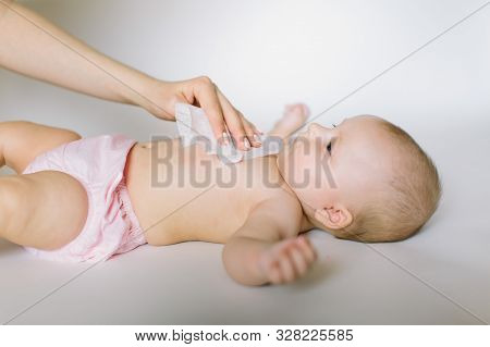 Hygiene - Young Momy Wiping The Baby Skin With Wet Wipes. Cleaning Wipe, Pure, Clean