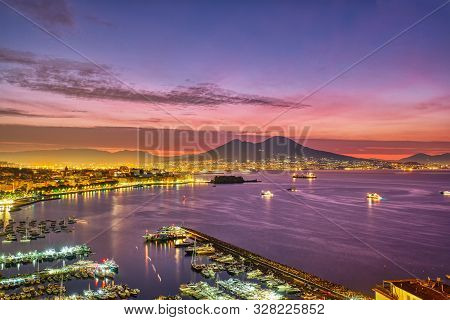 Dramatic Sunrise In Naples With Mount Vesuvius In The Back