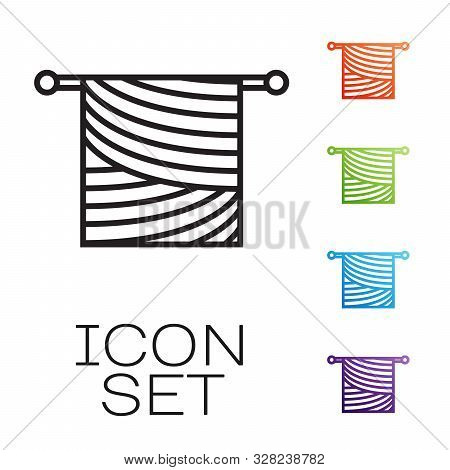 Black Line Knitting Icon Isolated On White Background. Wool Emblem With Knitted Fabric And Needle. L