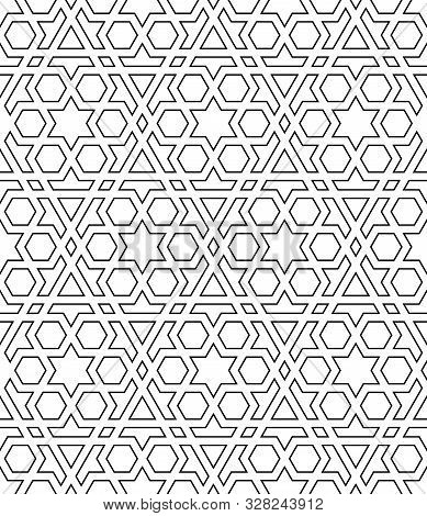 Seamless Geometric Ornament Based On Traditional Arabic Art. Muslim Mosaic.black And White Lines.gre