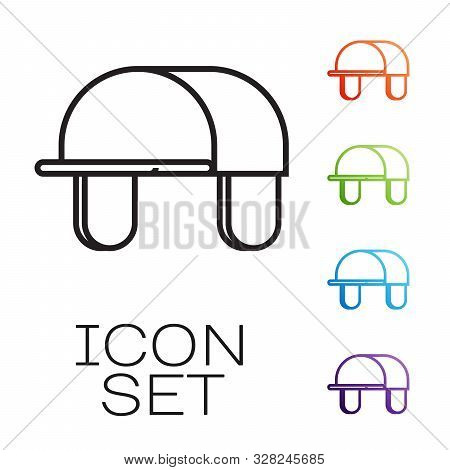 Black Line Hunter Hat Icon Isolated On White Background. Plaid Winter Hat. Set Icons Colorful. Vecto