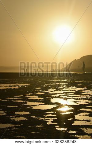 Golden Rock Pools On Hot Summer Beach, Mossel Bay, South Africa