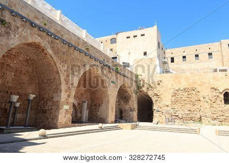 Citadel Of Acre Crusader Fortress Inner Courtyard In Akko Old City, Israel